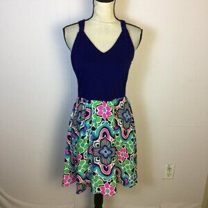 New! Alice & Trixie Fit & Flare Mini Dress Sz L Womans Blue Silk Sleeveless